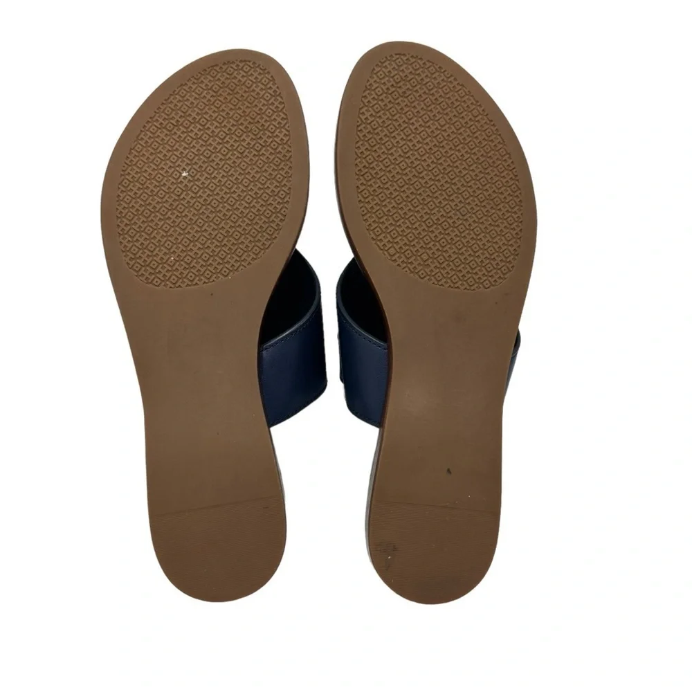 Tory Burch | Weston Full Logo Thong Calf Leather Navy Sz 5.5